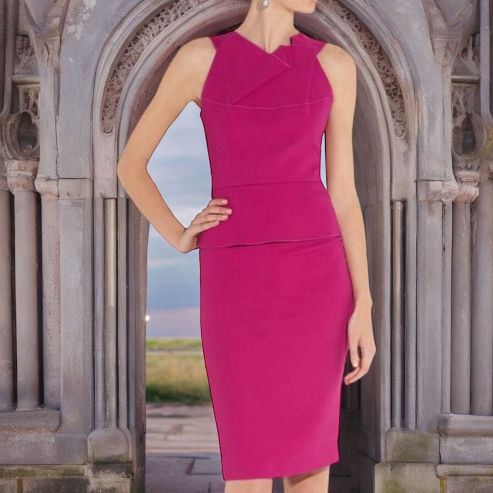 ROLAND MOURET BRIGHT PINK FITTED SHEATH PENCIL DRESS SZ MEDIUM US 6-8